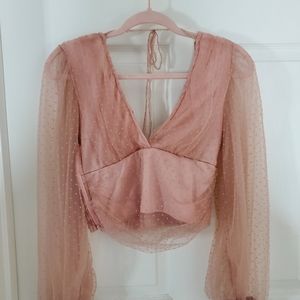 Windsor Pink Crop Top Sheer Long Sleeves